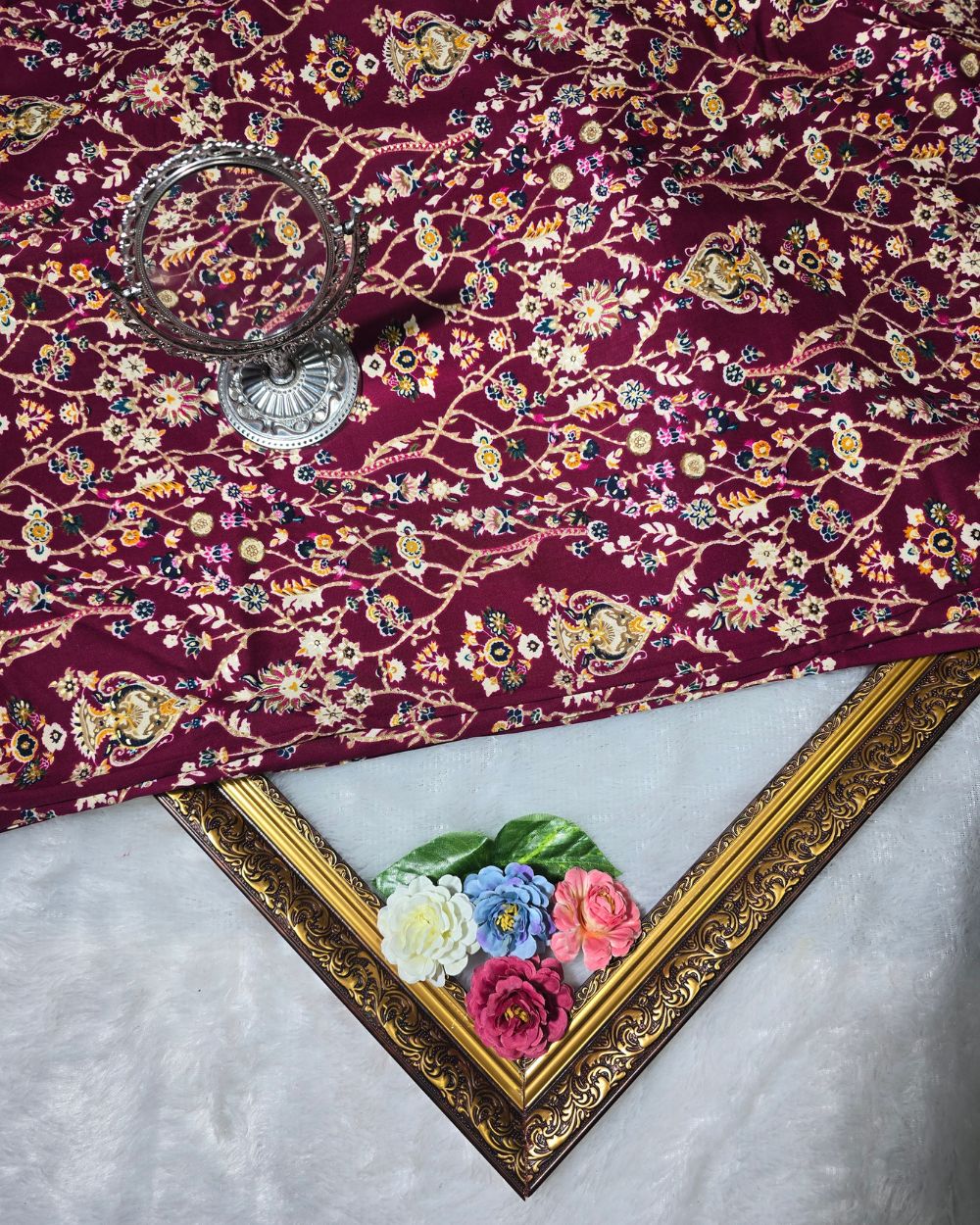 Rayon Foil Print Wine Colour 45 Inches Width