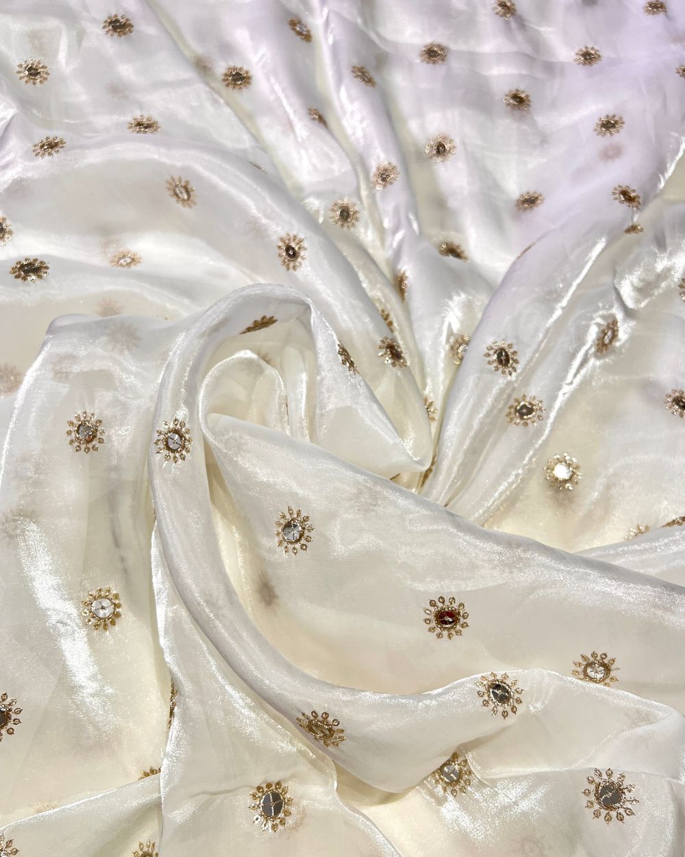 Space Silk Work White Colour 46 Inches Width