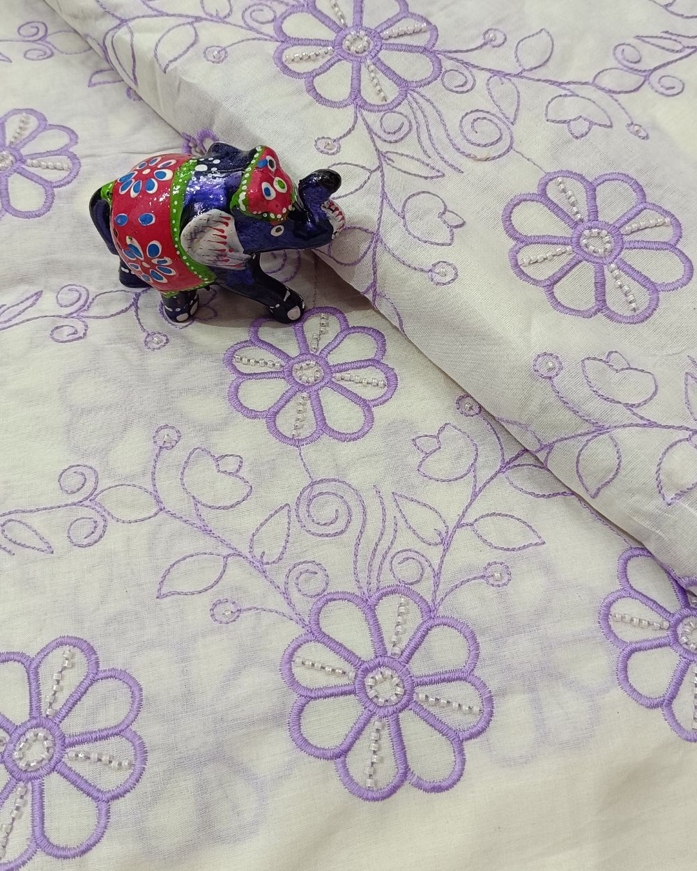 Kora Cotton Moti Work Lilac Colour 45 Inches Width