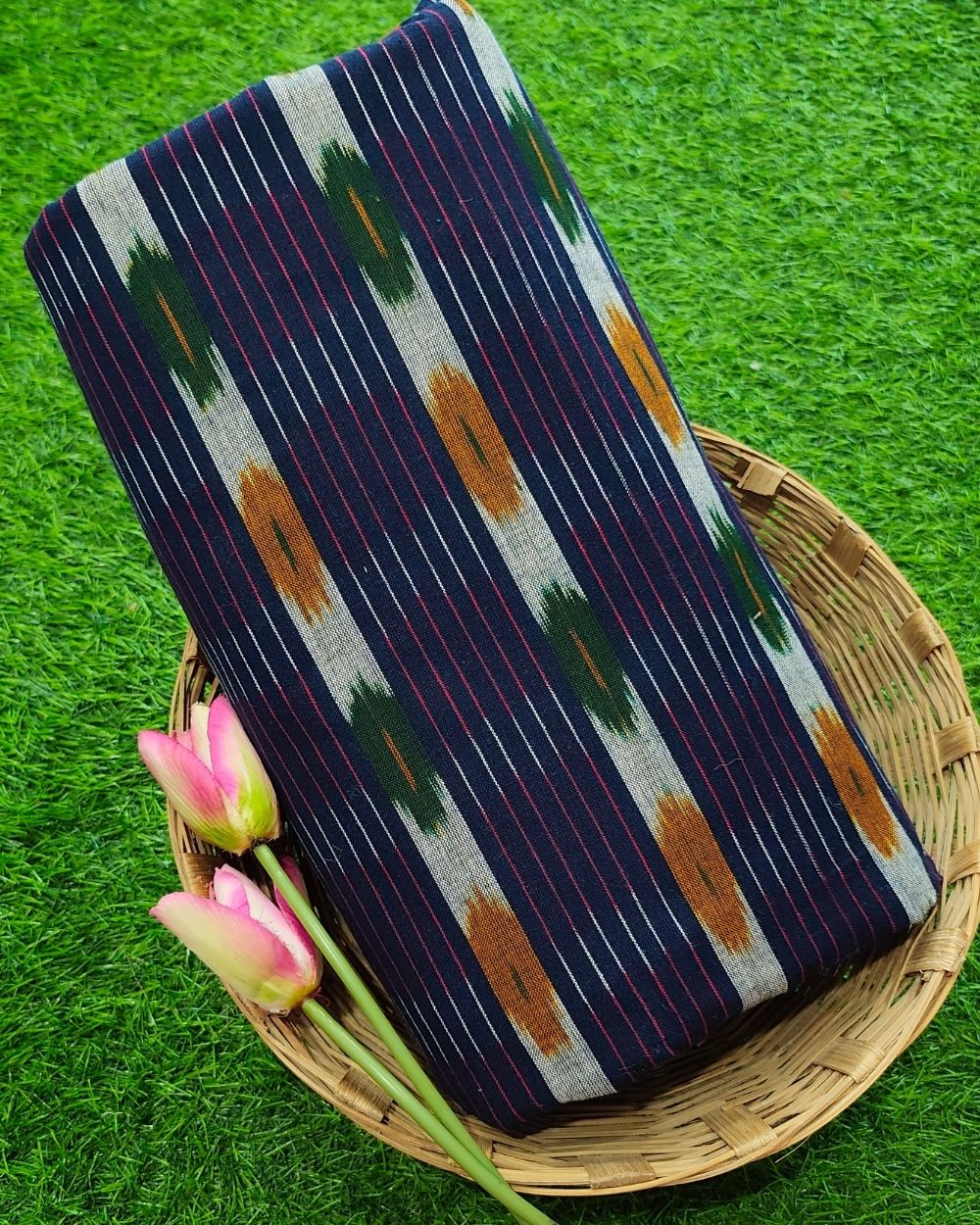Woven Pure Cotton Ikat Navy Blue Colour 42 Inches Width