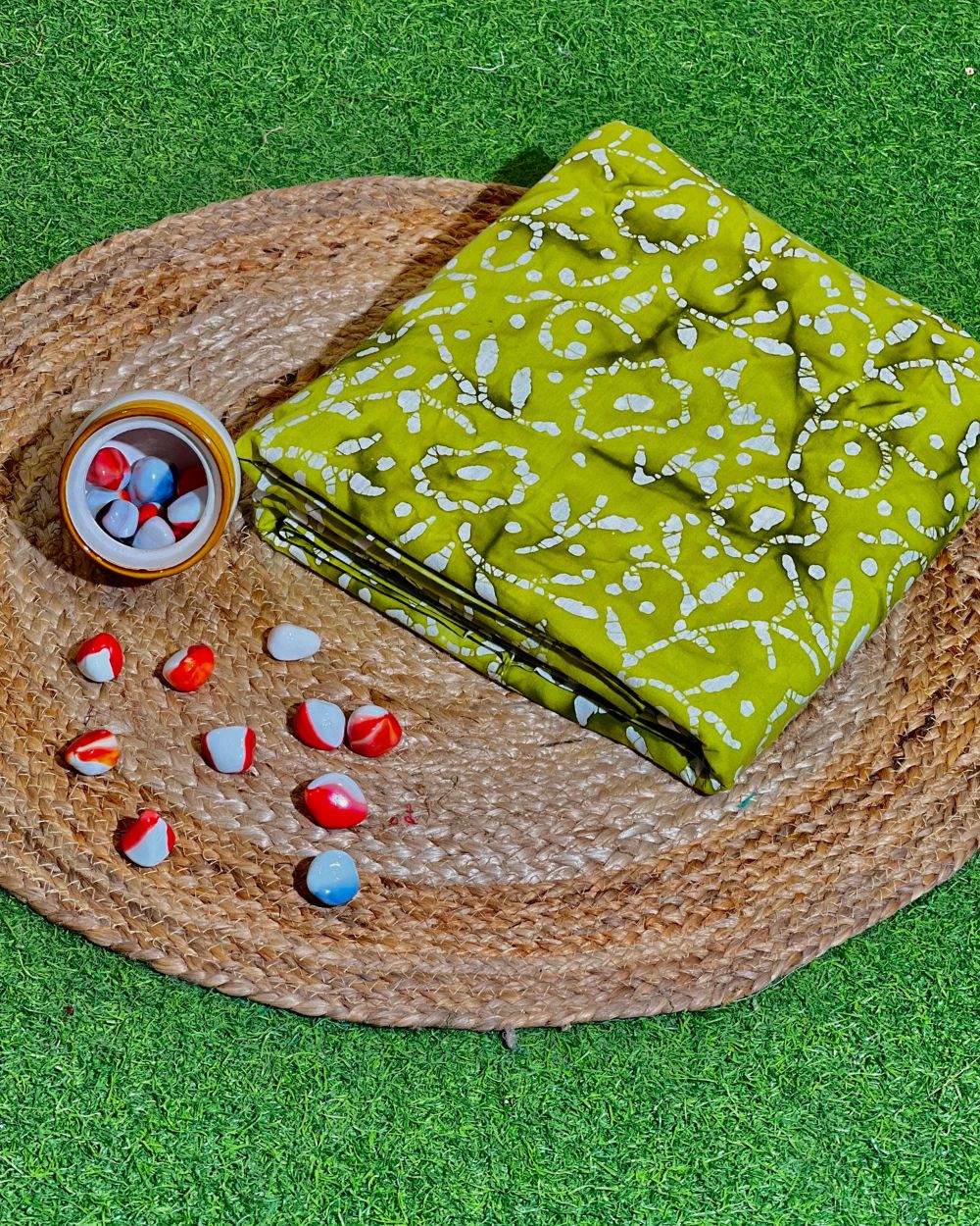 Cotton Hand Blocked Wax Batik Print Mehandi Green Colour 46 Inches Width