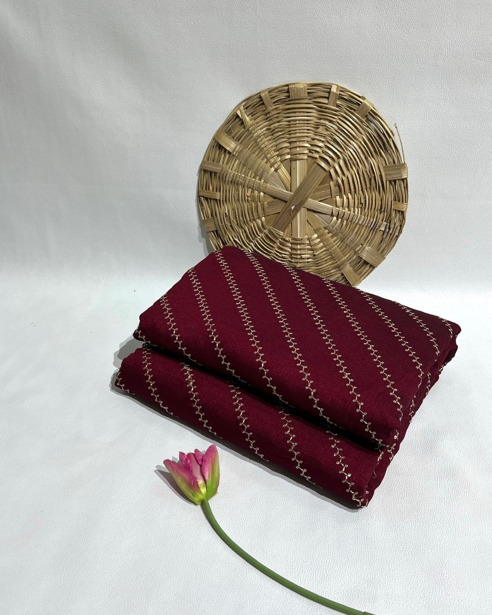 Vichitra Silk Work Maroon Colour 44 Inches Width