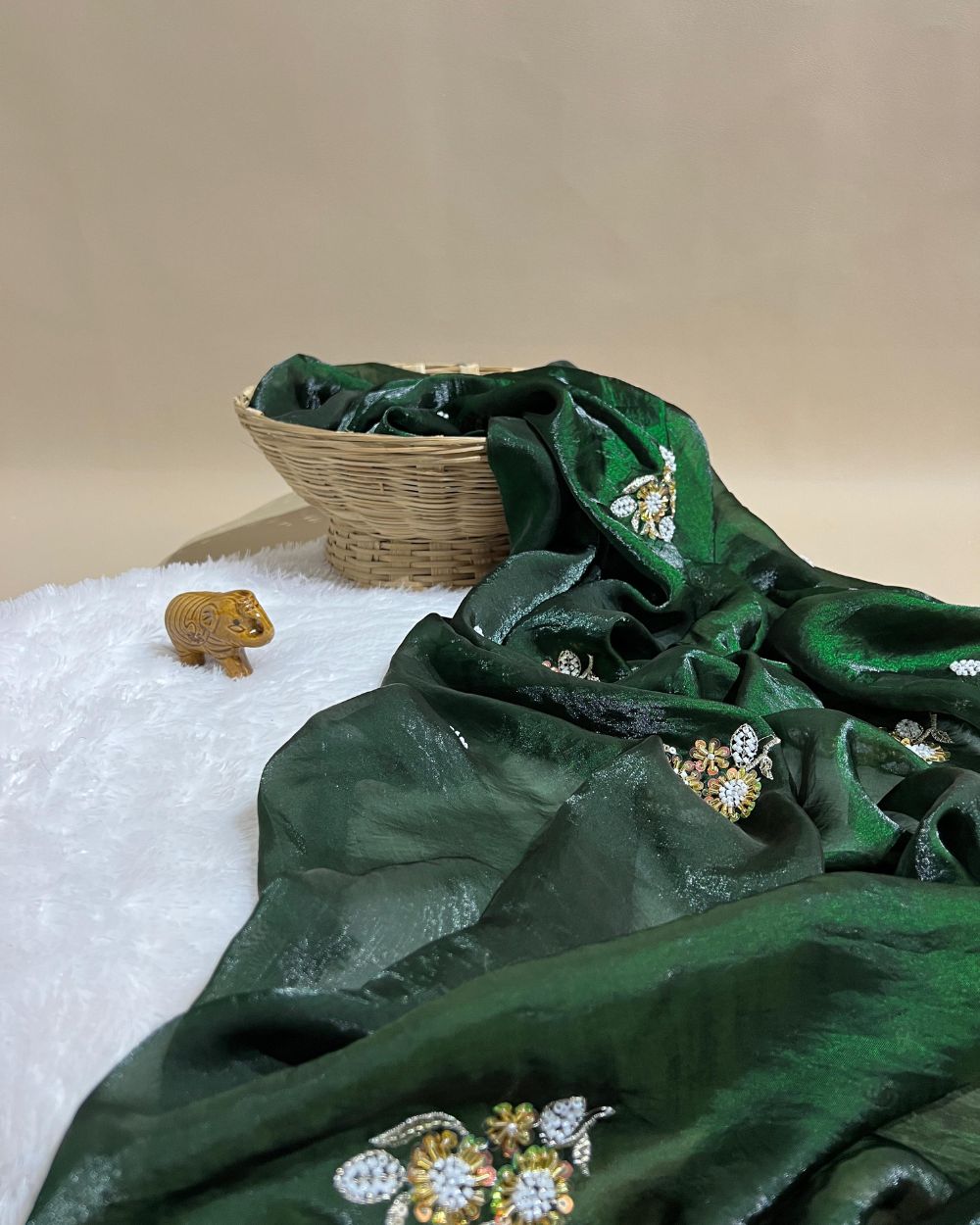 Space Silk Work Dark Green Colour 45 Inches Width