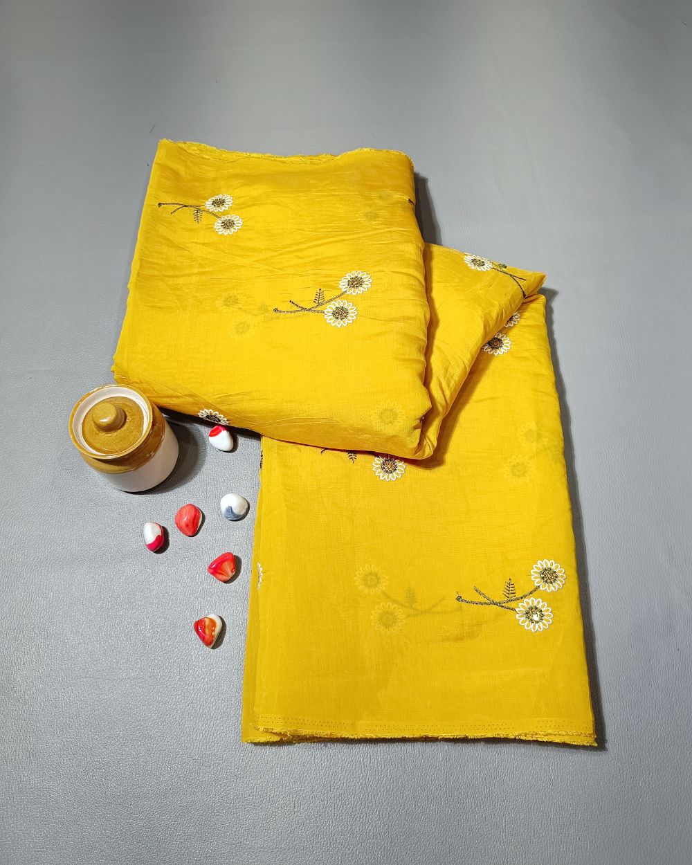 Chanderi Mal Cotton with Thread Work Yellow Colour 43 Inches Width