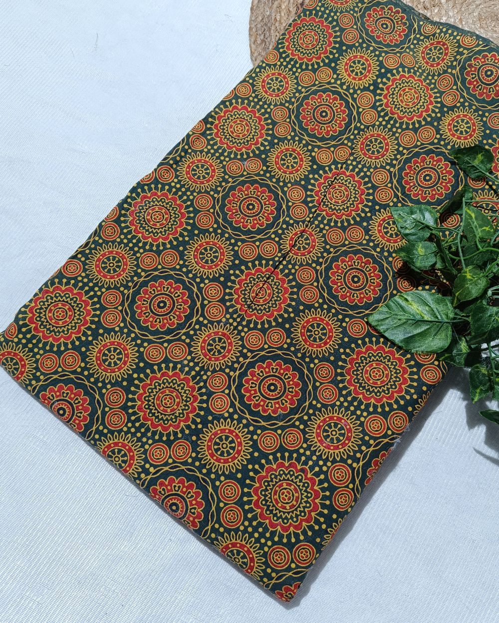 Ajrakh Cotton Natural Dye Block Printed Mehandi Green Colour 42 Inches Width