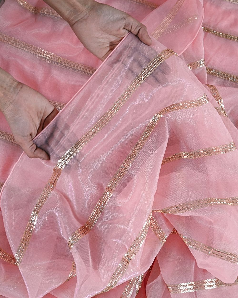 Twill Net Work Light Pink Colour 42 Inches Width