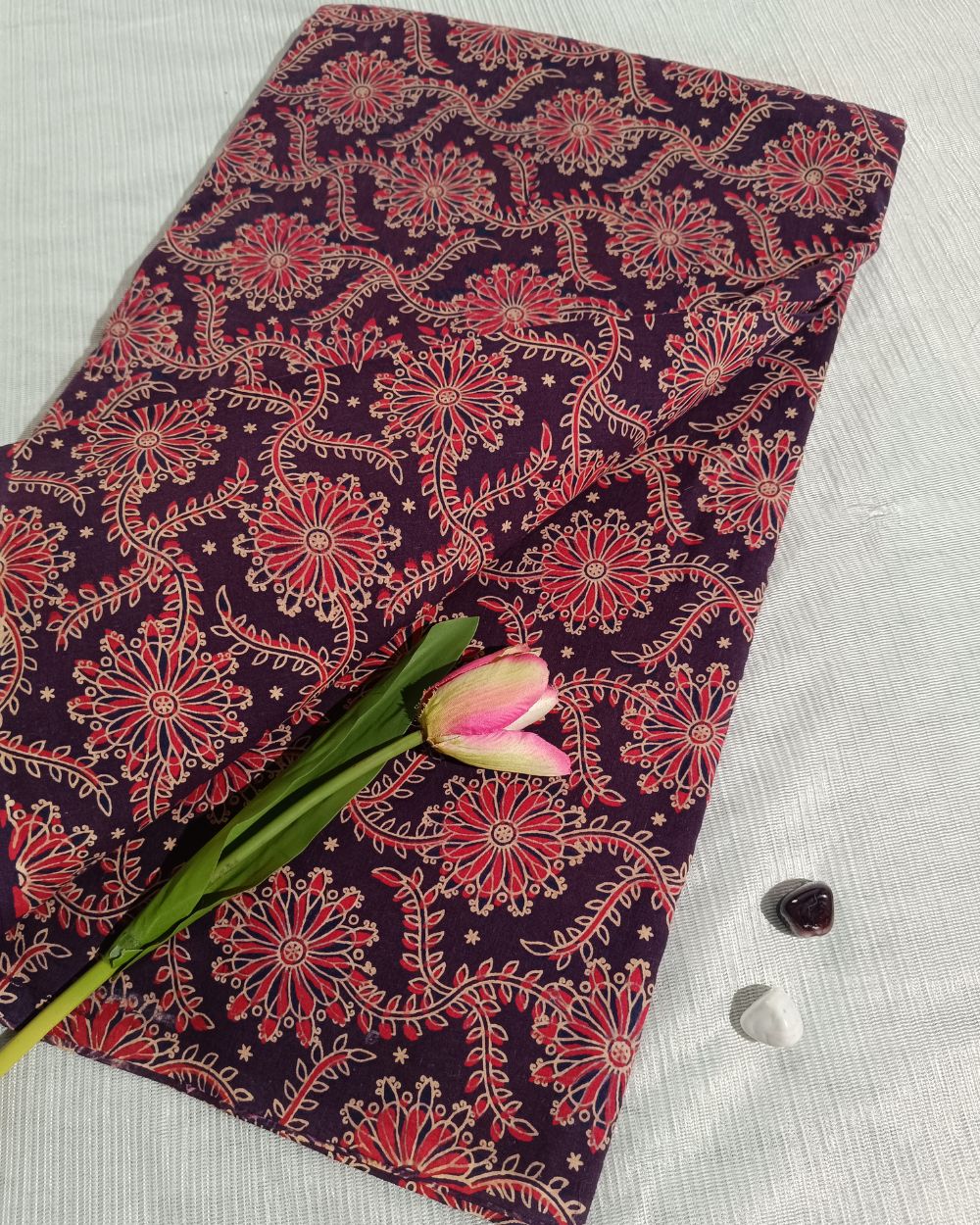 Ajrakh Cotton Natural Dye Block Printed Wine Colour 44 Inches Width