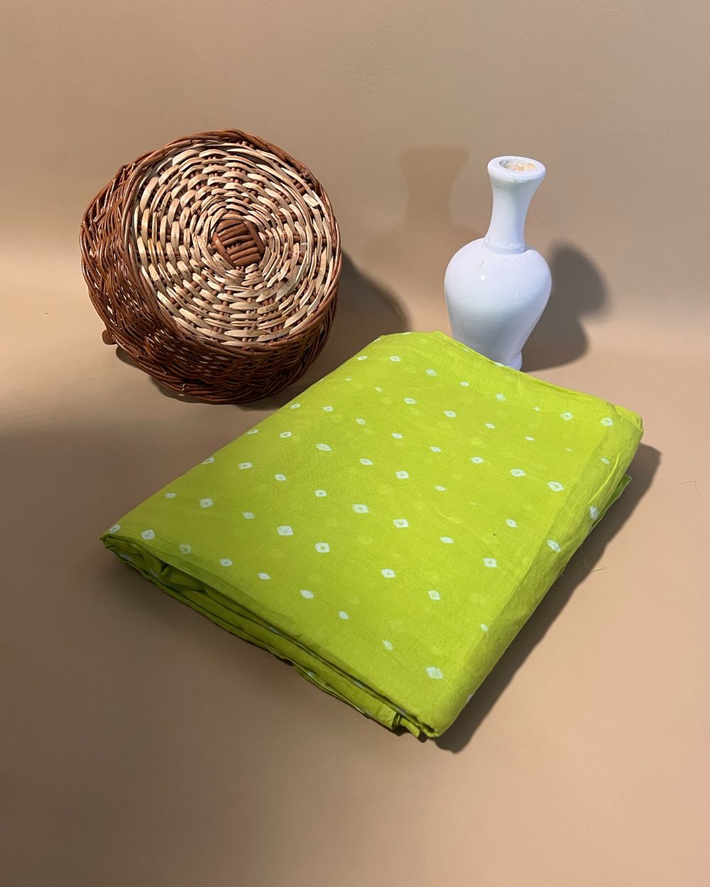 Pure Soft Cotton Bandhani Print Parrot Green Colour 44 Inches Width