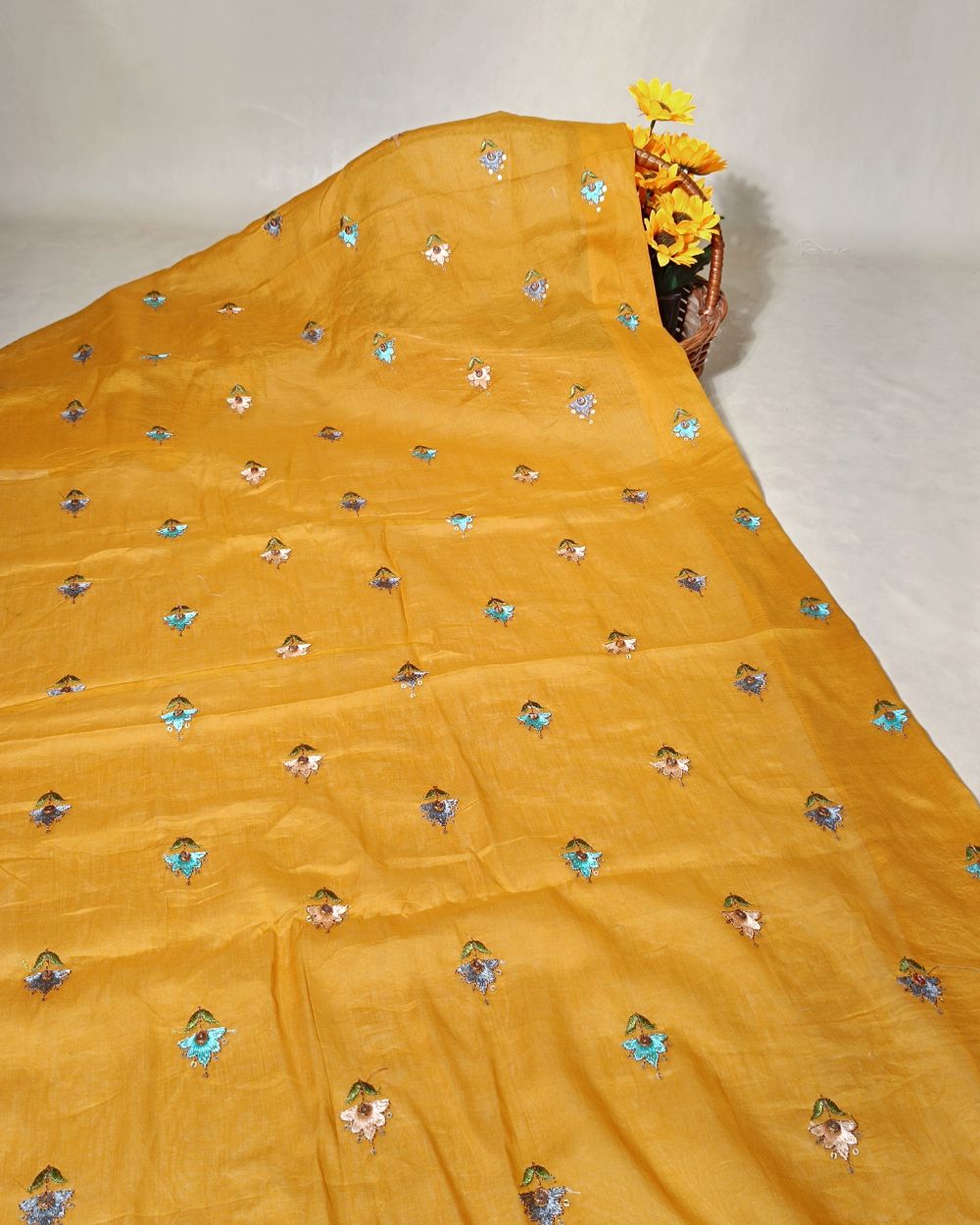 Mal Cotton with Thread Work Mustard Yellow Colour 40 Inches Width