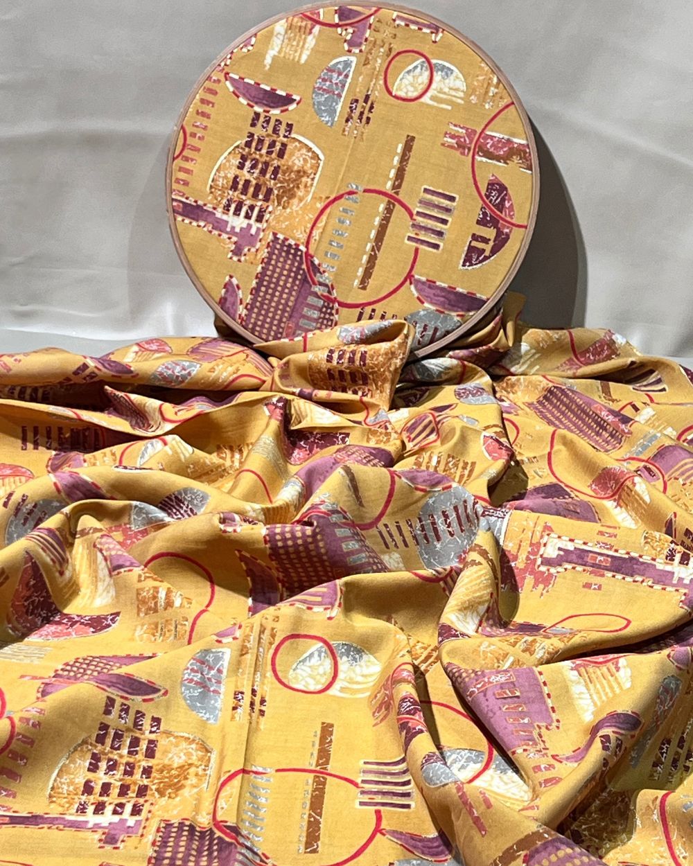 Printed Muslin (Foil) Mustard Colour 44 Inches Width