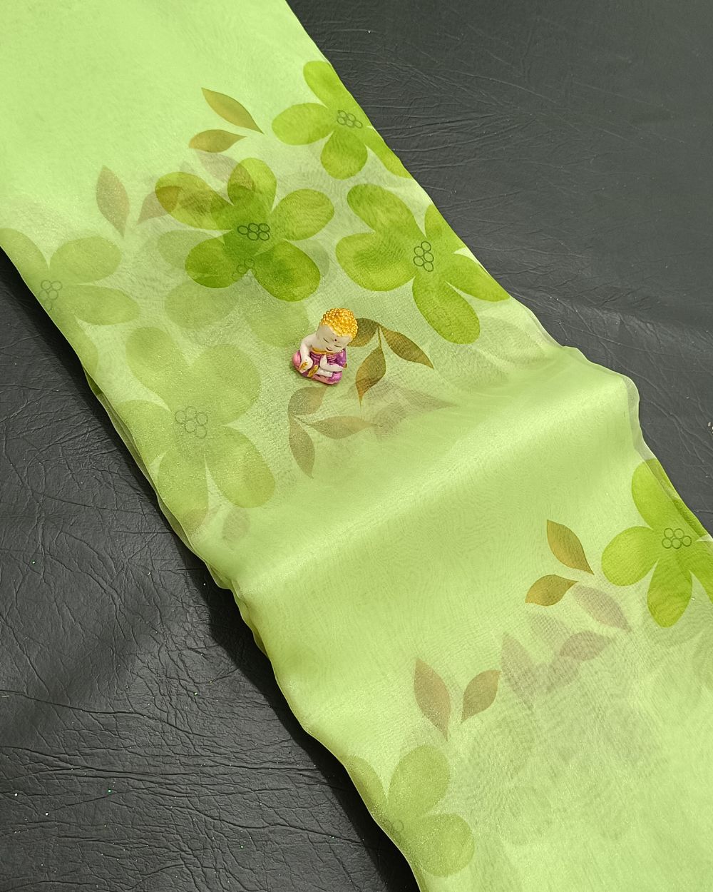 Printed Organza Parrot Green Colour 43 Inches Width