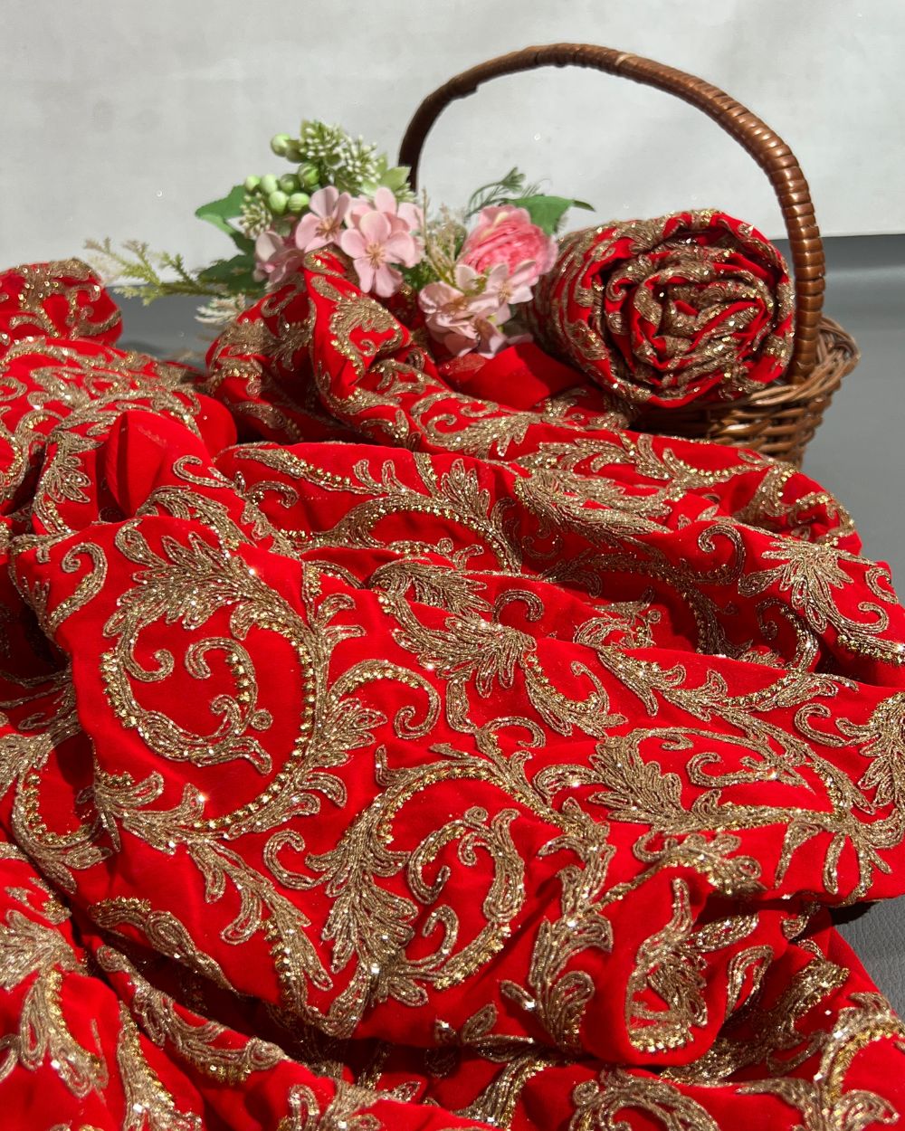 Georgette Work Red Colour 42 Inches Width