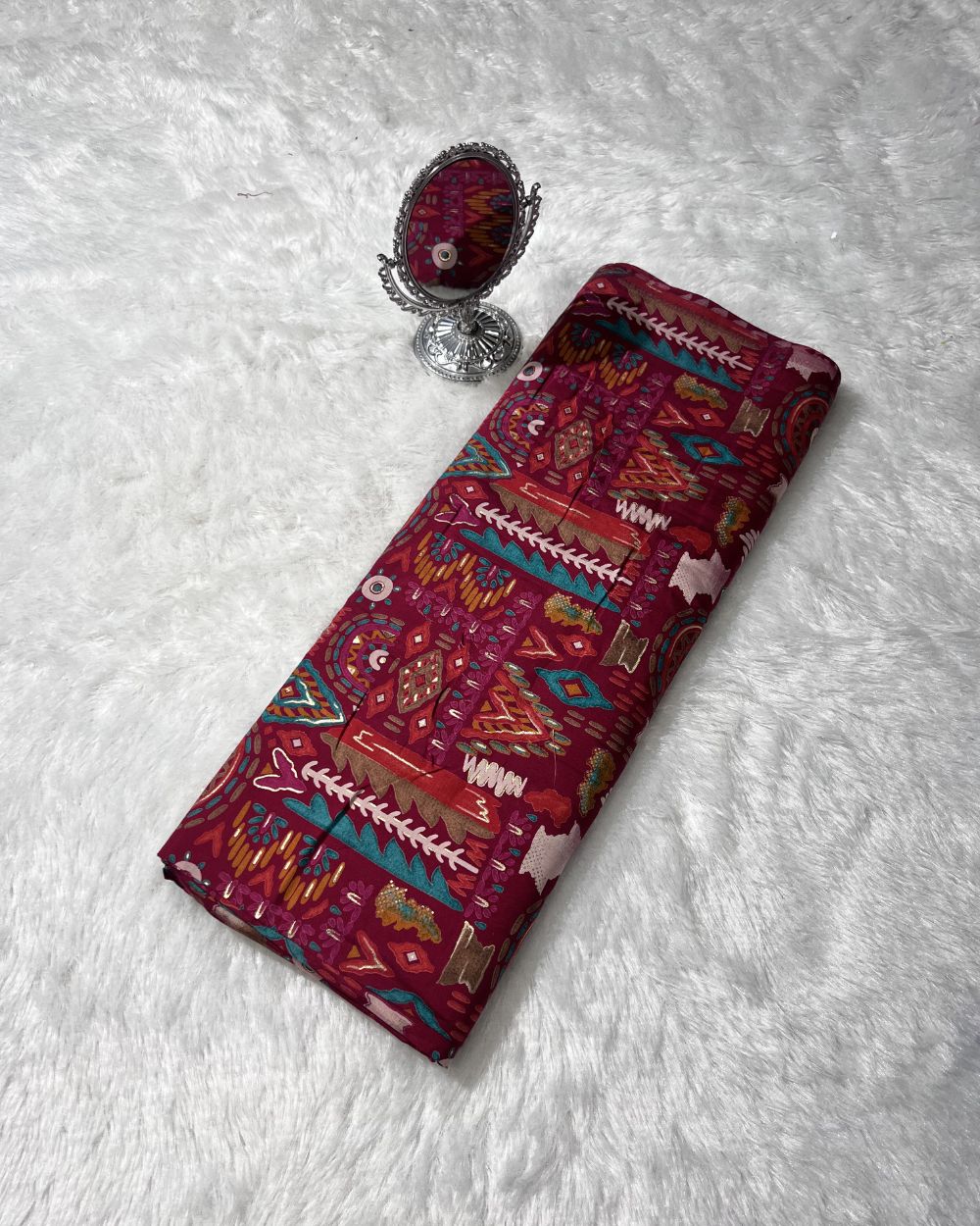 Premium Printed Modal(foil) Maroon Colour 42 Inches Width