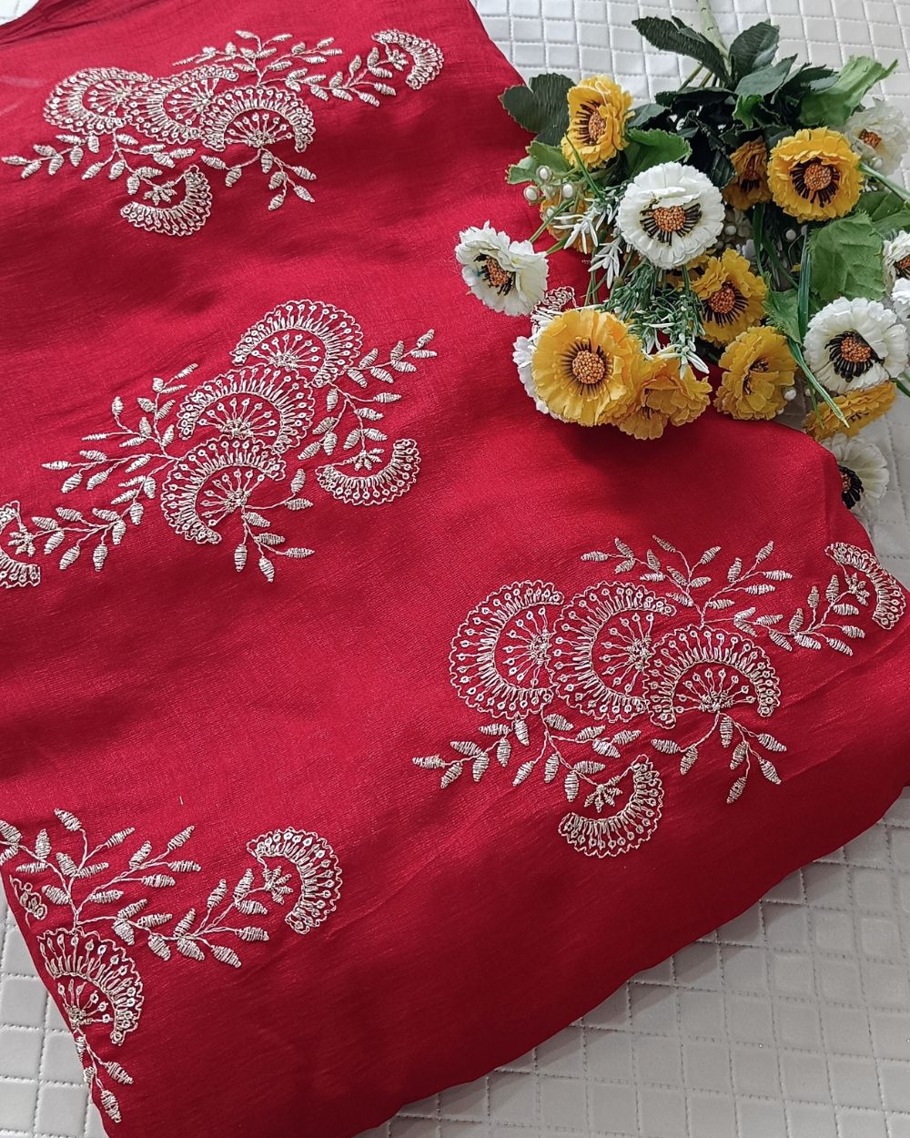 Jute Work Red Colour 42 Inches Width
