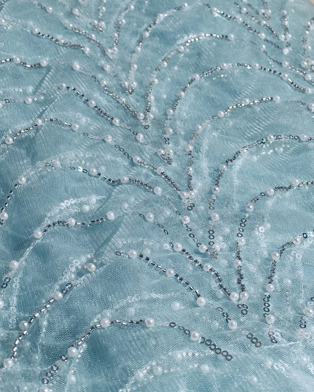 Imported Net Work Light Sky Blue Colour 62 Inches Width