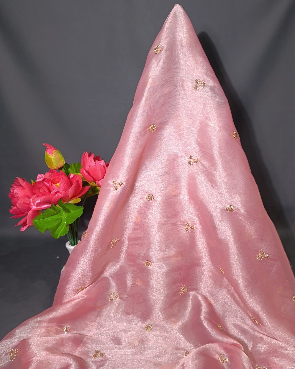 Shimmer Silk Work Peach Pink Colour 44 Inches Width