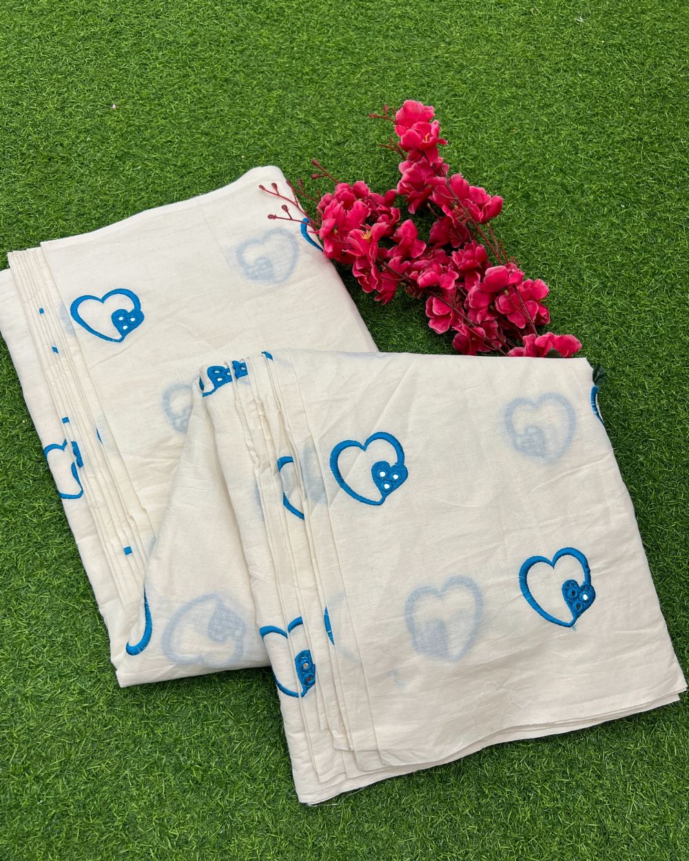 Kora Cotton Work Blue Colour 45 Inches Width