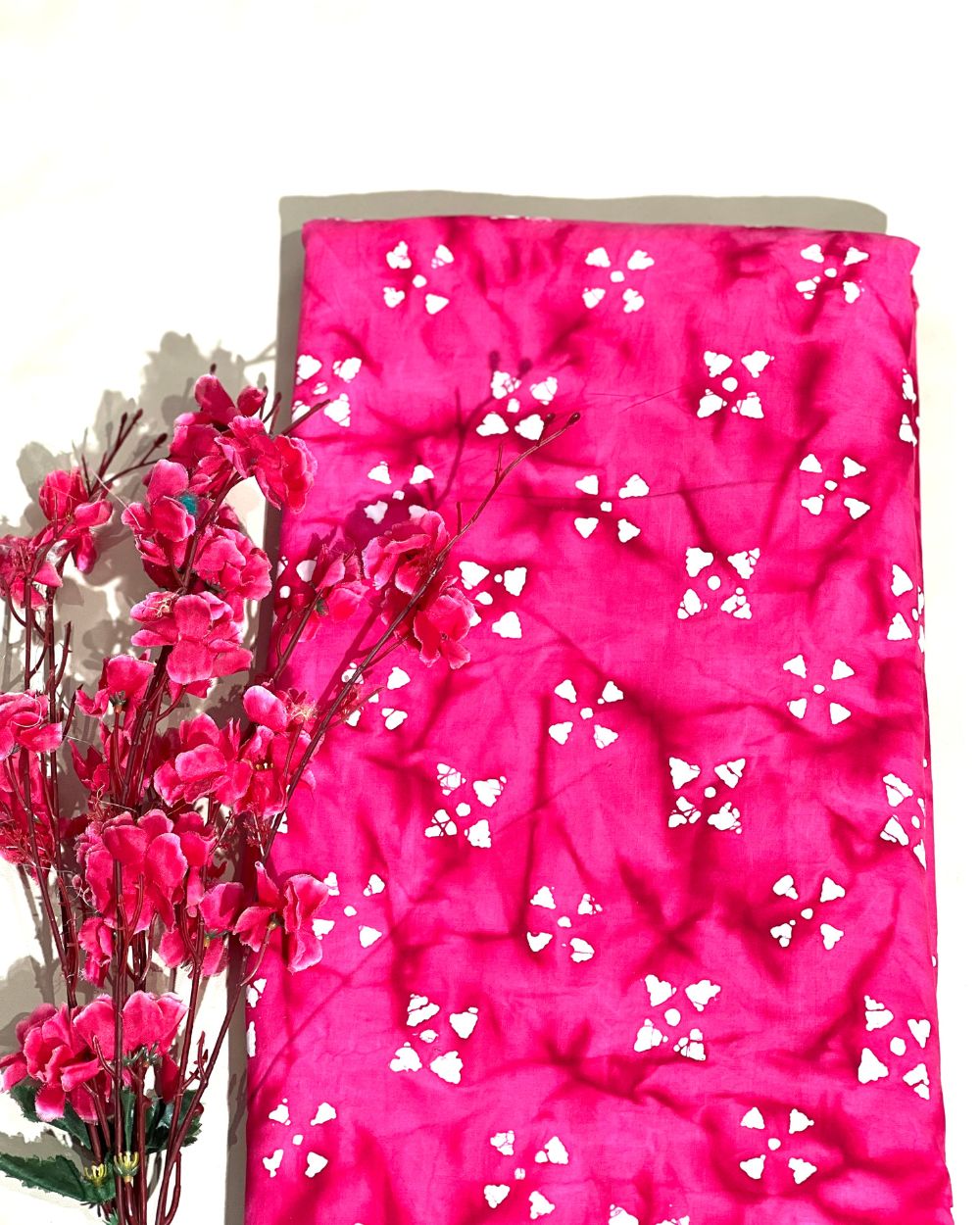 Cotton Hand Blocked Wax Batik Print Pink Colour 45 Inches Width