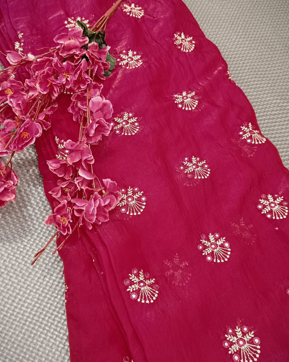 Space Silk Work Rani Pink Colour 44 Inches Width