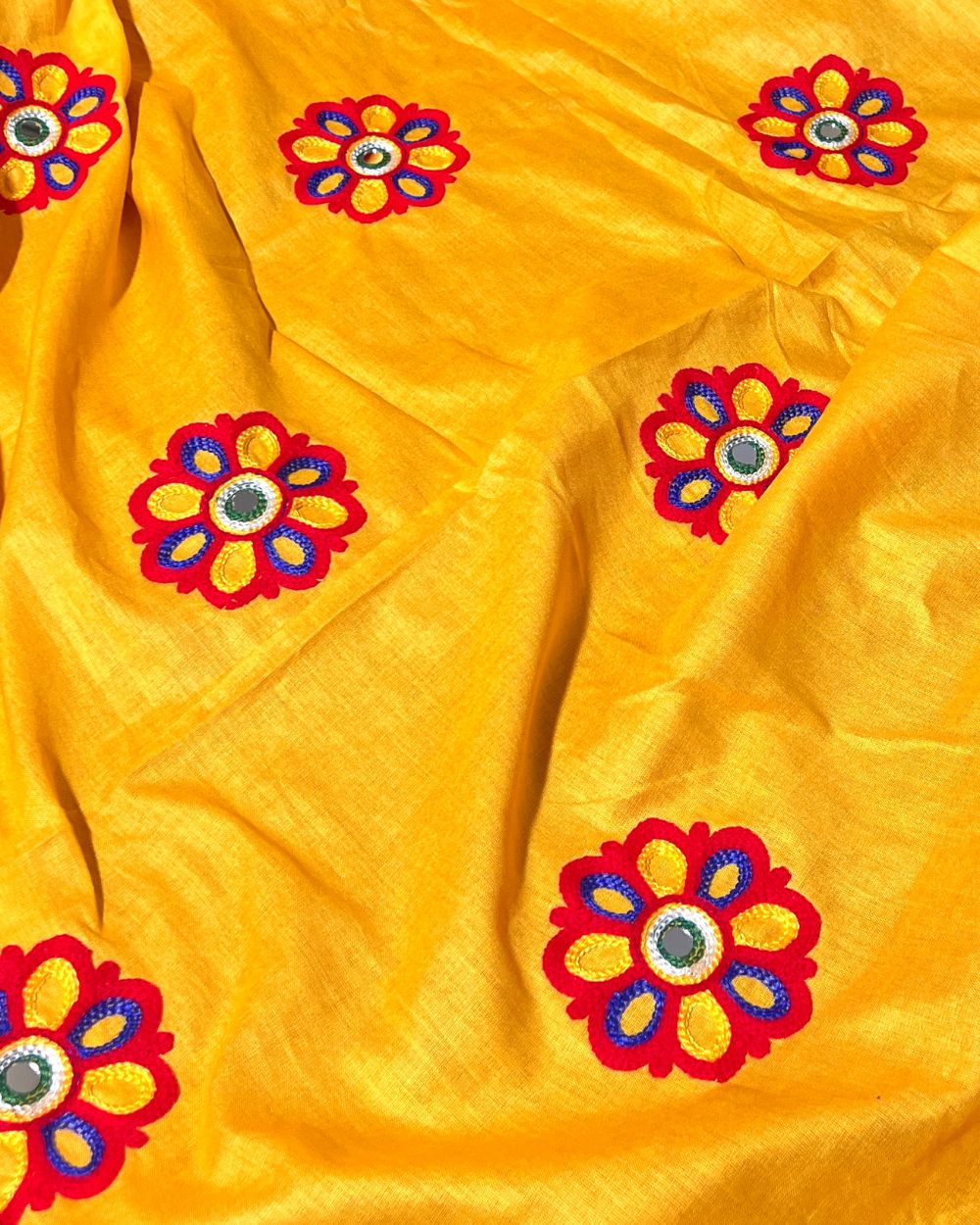 Rayon Gamthi(Rajasthani) Work Turmeric Yellow (Multicolor) 45 Inches Width
