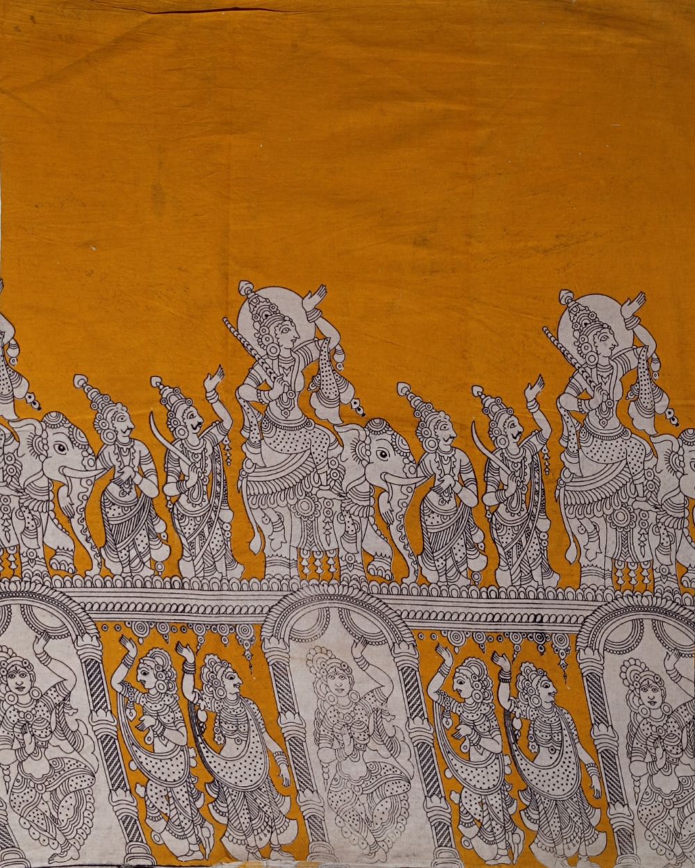 Hand Block Printed Cotton Kalamkari Mustard Yellow Colour 46 Inches Width