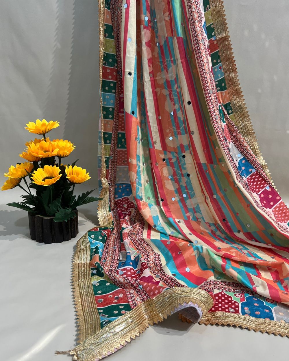 Chinnon Abla Work Dupatta Multicolor 42 Inches Width