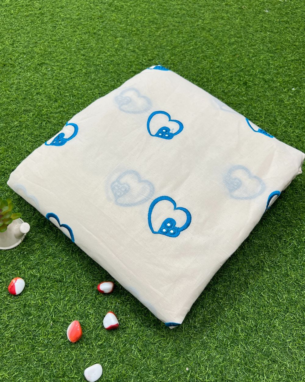 Kora Cotton Work Blue Colour 45 Inches Width
