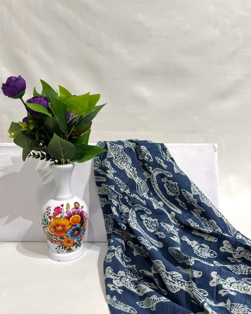 Hand Block Printed Cotton Indigo Blue Colour 44 Inches Width