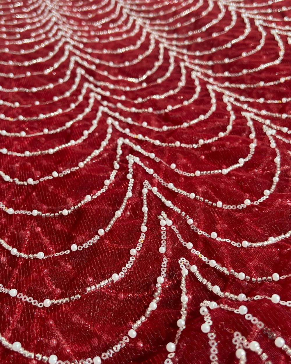 Imported Net Work Maroon Colour 62 Inches Width