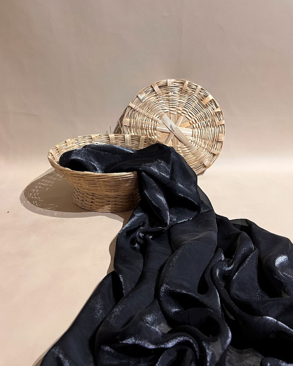 Plain Space Silk (Fendy Satin) Black Colour 45 Inches Width