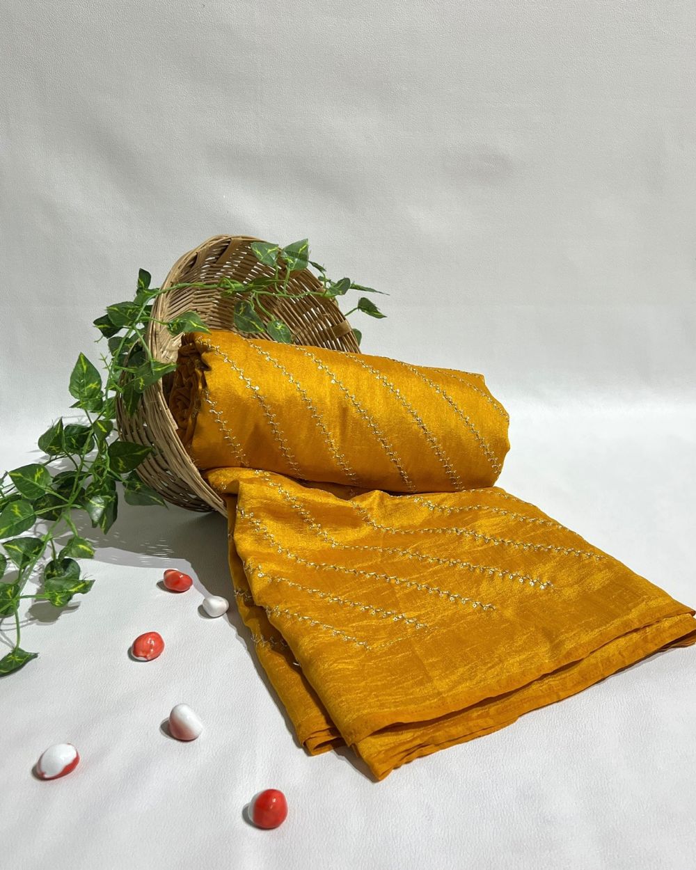 Vichitra Silk Work Turmeric Yellow Colour 44 Inches Width