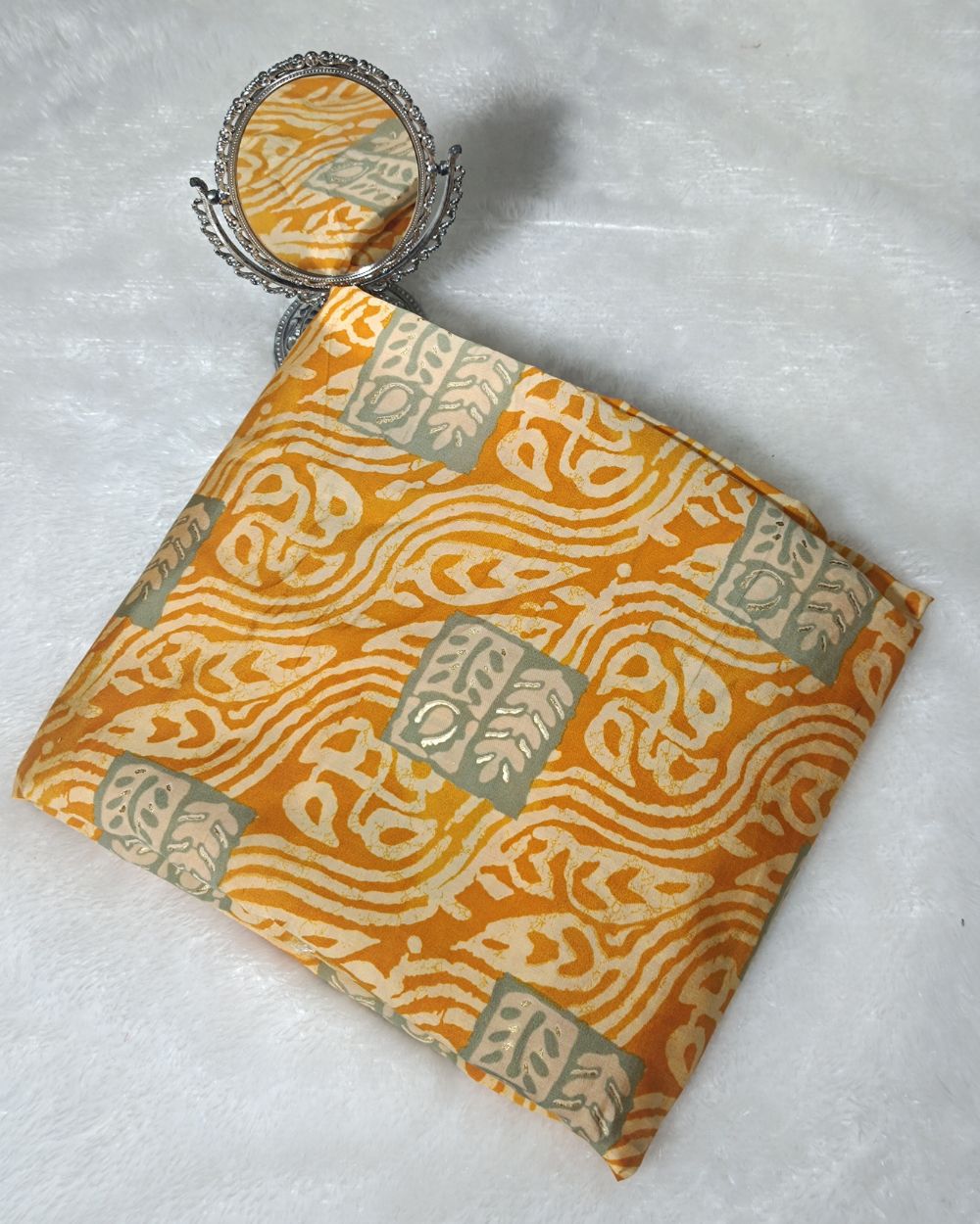 Printed Muslin (Foil) Mustard Yellow Colour 42 Inches Width