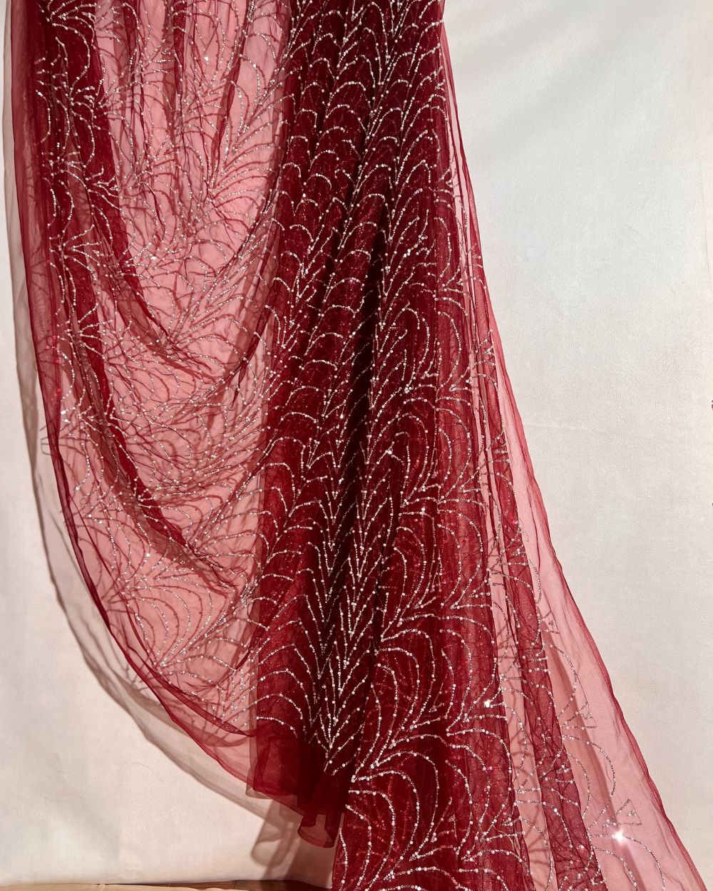 Imported Net Work Maroon Colour 62 Inches Width