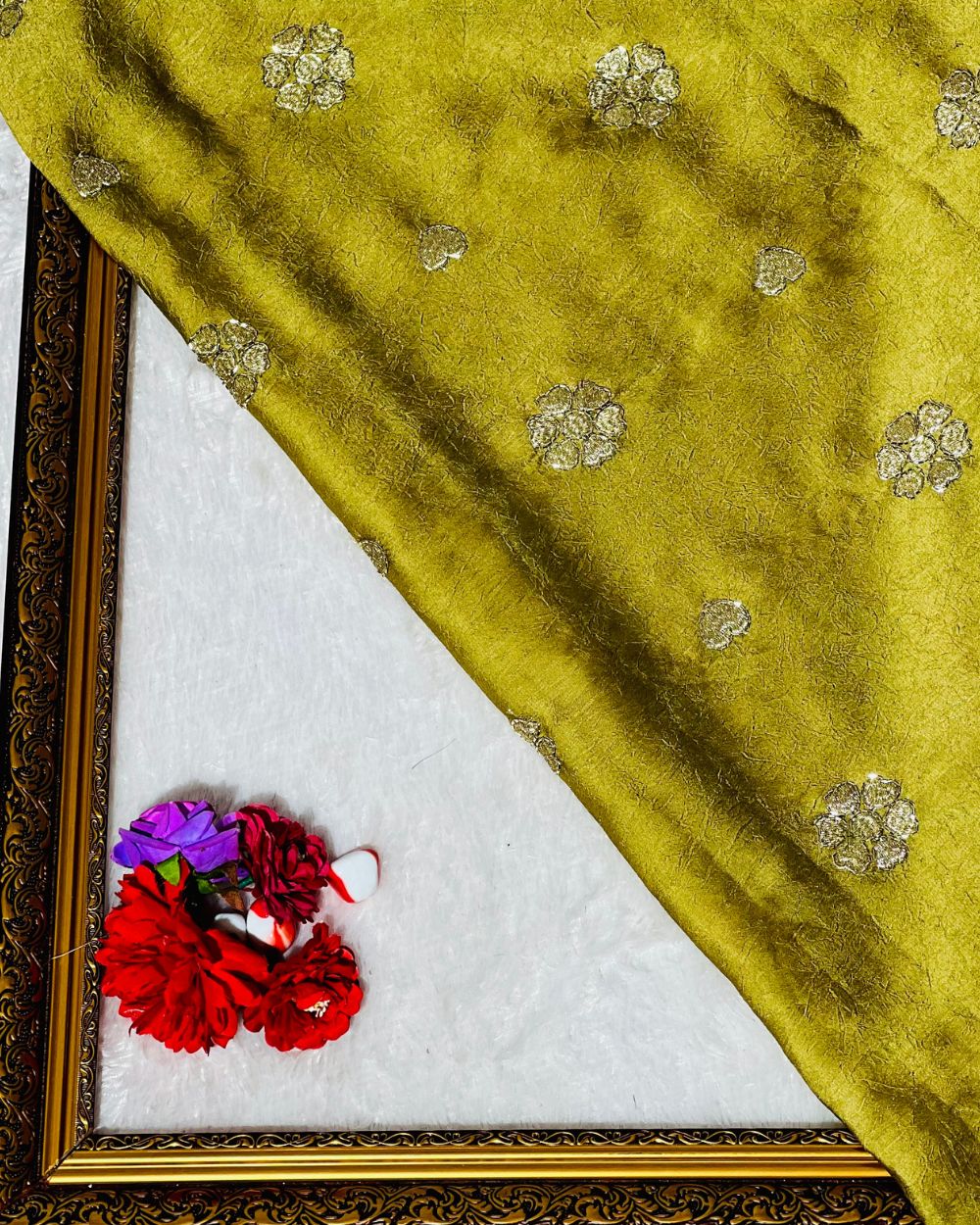 Rangoli Crush Silk Work Pomelo Olive Green Colour 42 Inches Width