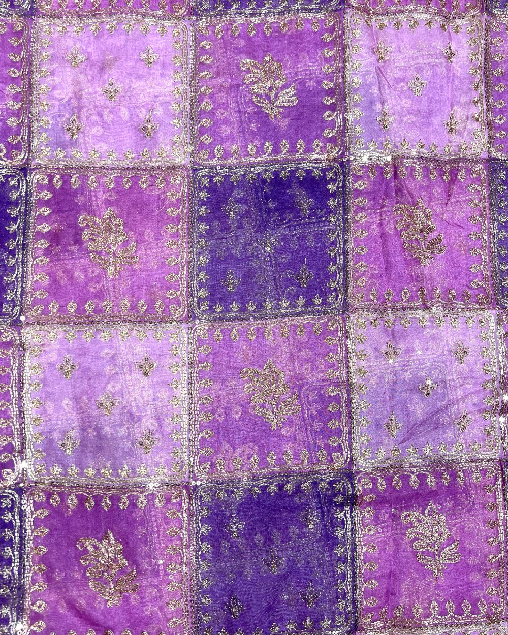 Position Print with Sequin Embroidery on Premium Organza Purple Colour 44 Inches Width