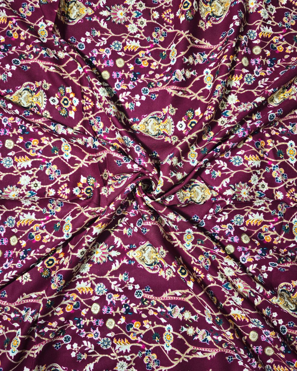 Rayon Foil Print Wine Colour 45 Inches Width