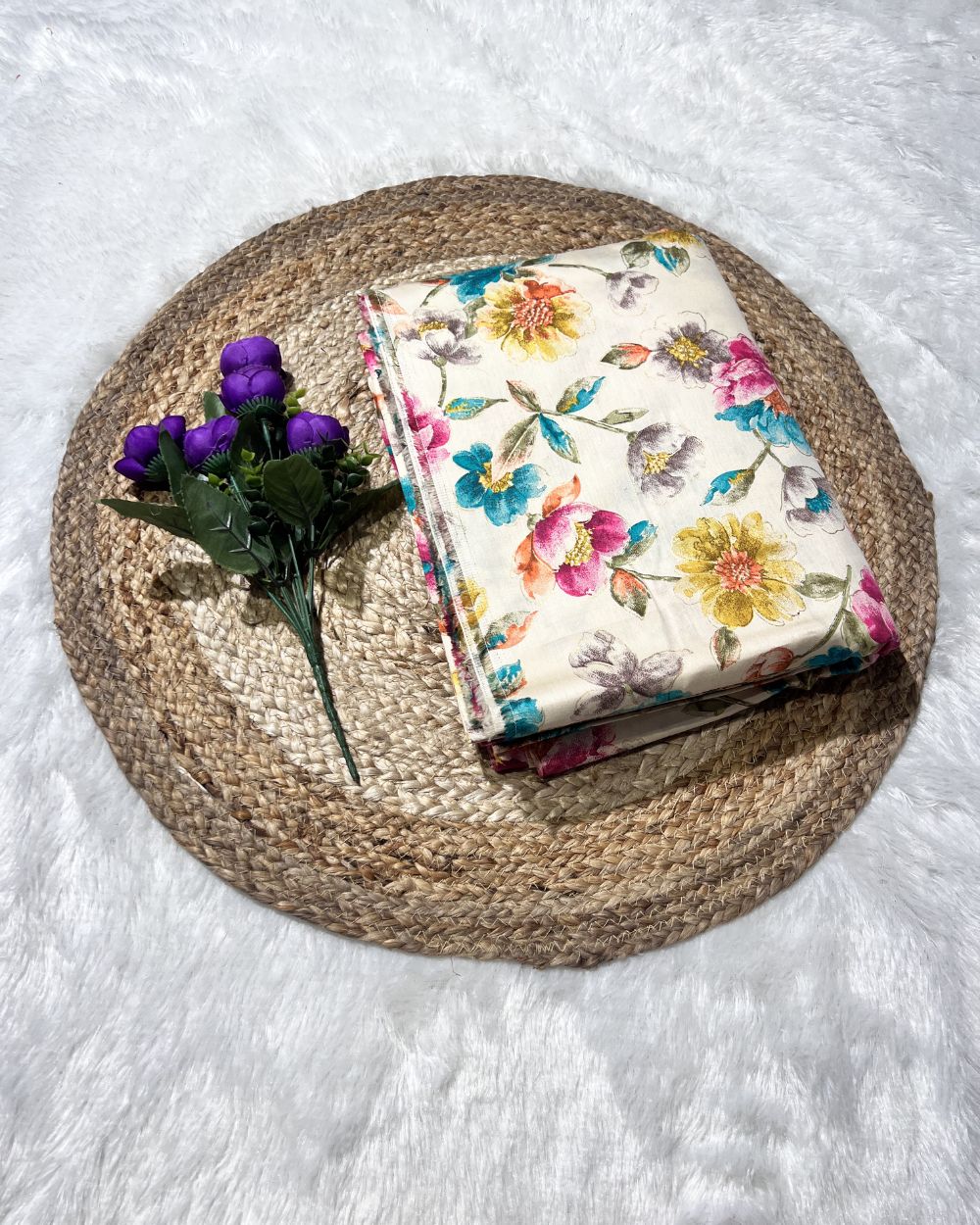 Printed Glaze Cotton Cream Colour 42 Inches Width