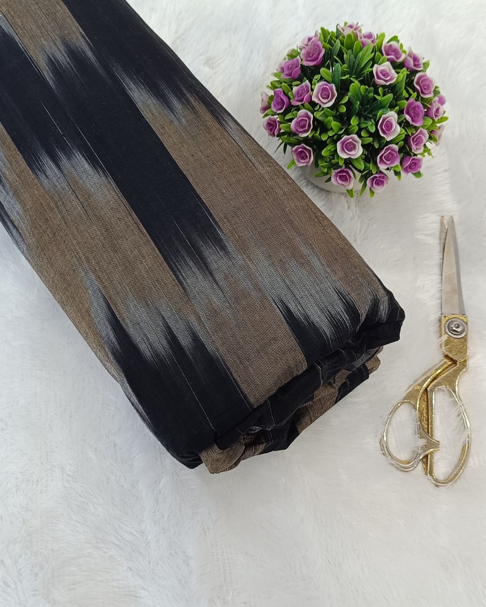 Woven Pure Cotton Ikat Black Colour 42 Inches Width