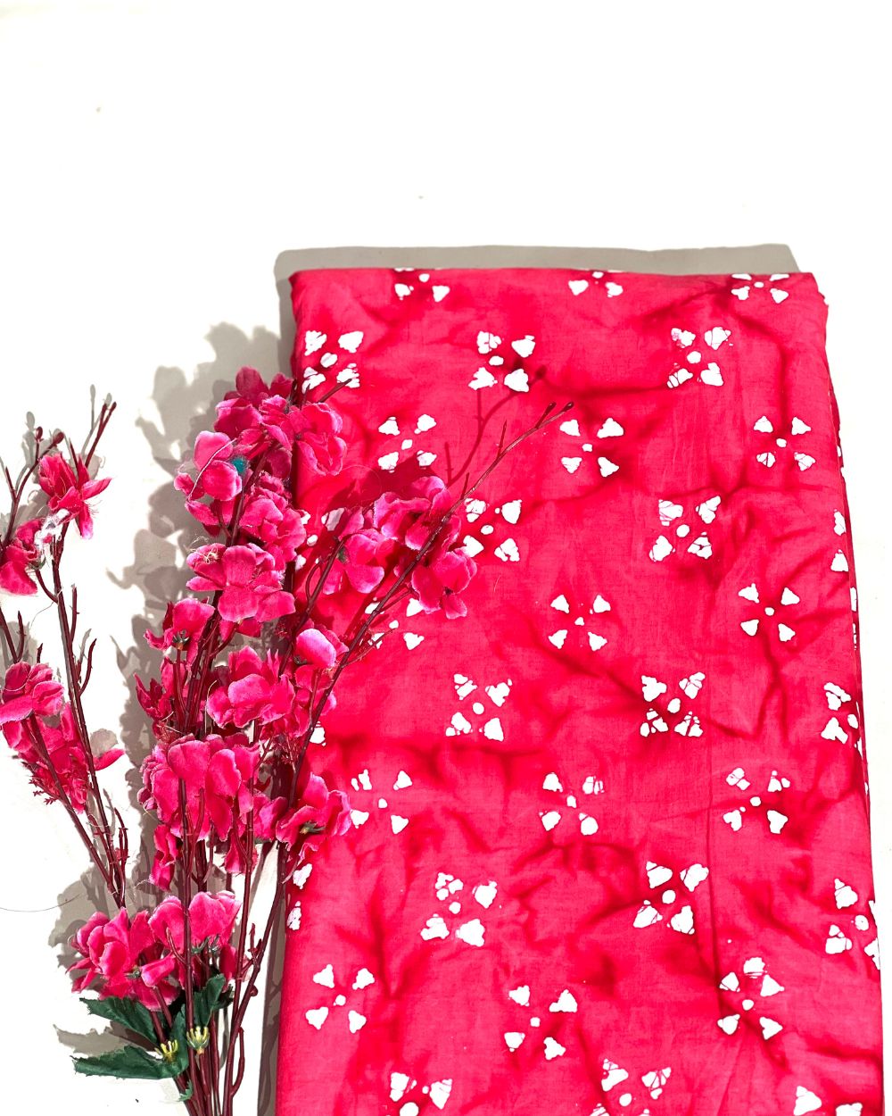 Cotton Hand Blocked Wax Batik Print Peach Colour 45 Inches Width