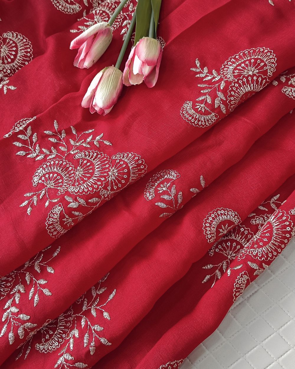 Jute Work Red Colour 42 Inches Width