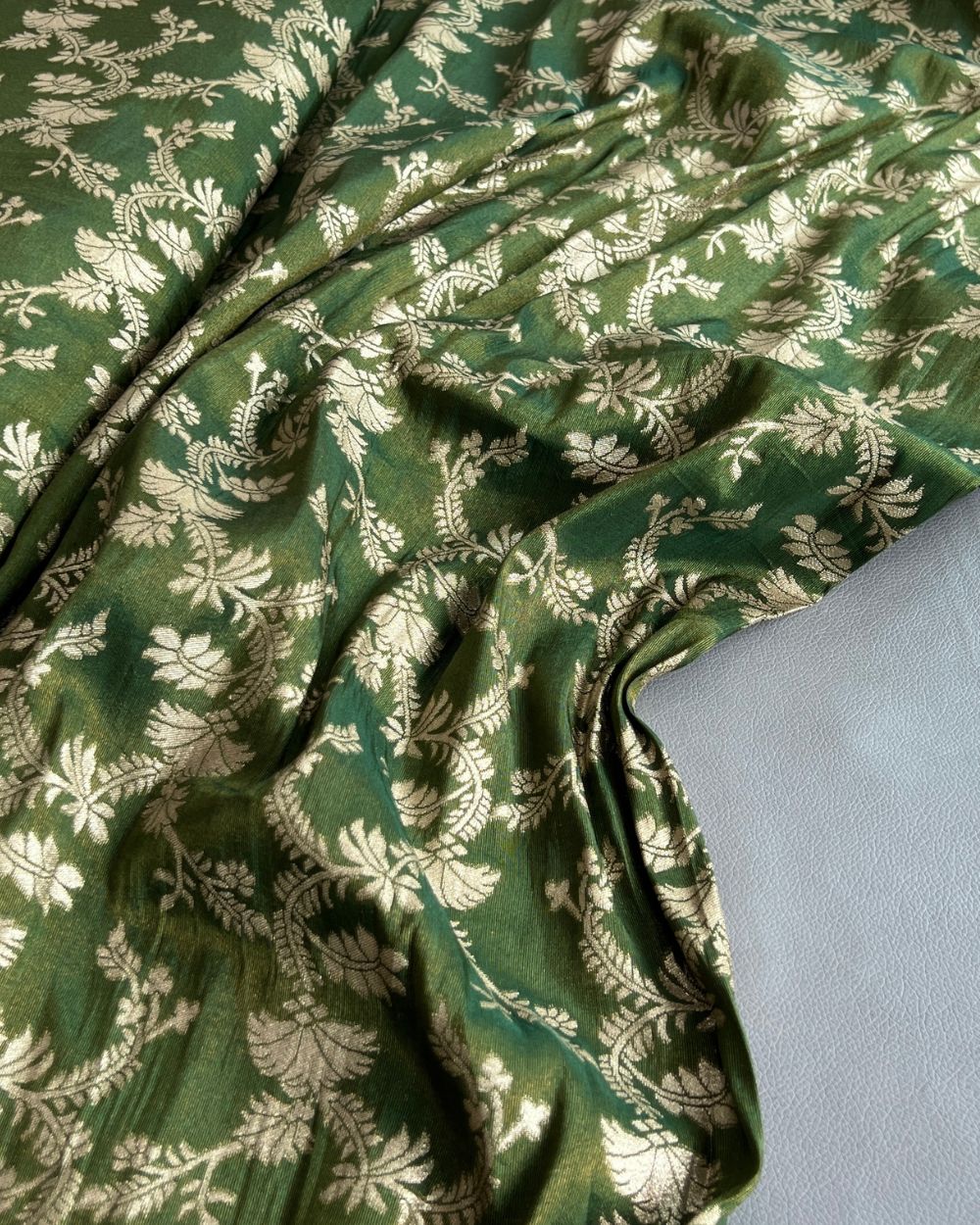 Cosmos Zari Work Forest Green Colour 45 Inches Width