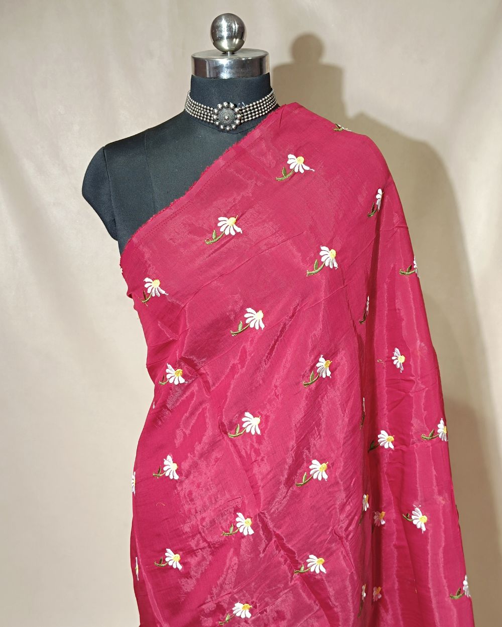 Chanderi Mal Cotton with Thread Work Maroon Colour 43 Inches Width