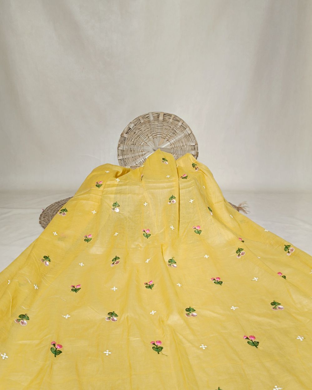Mal Cotton with Thread Work Yellow Colour 40 Inches Width
