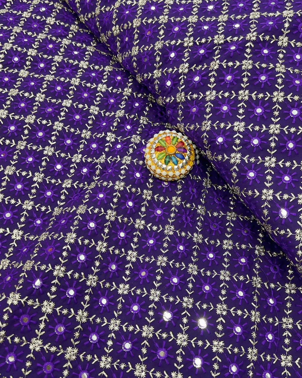 Georgette Abla Work Purple Colour 42 Inches Width