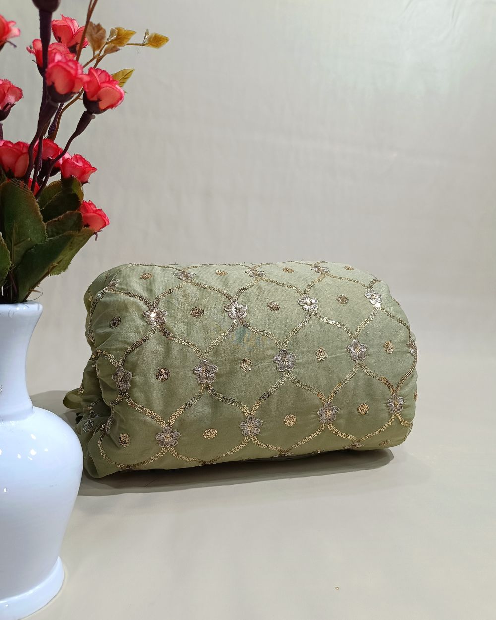 Premium Georgette Work Pista Colour 44 Inches Width