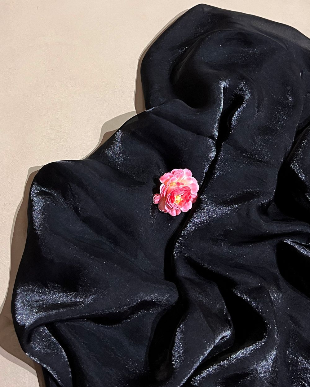 Plain Space Silk (Fendy Satin) Black Colour 45 Inches Width