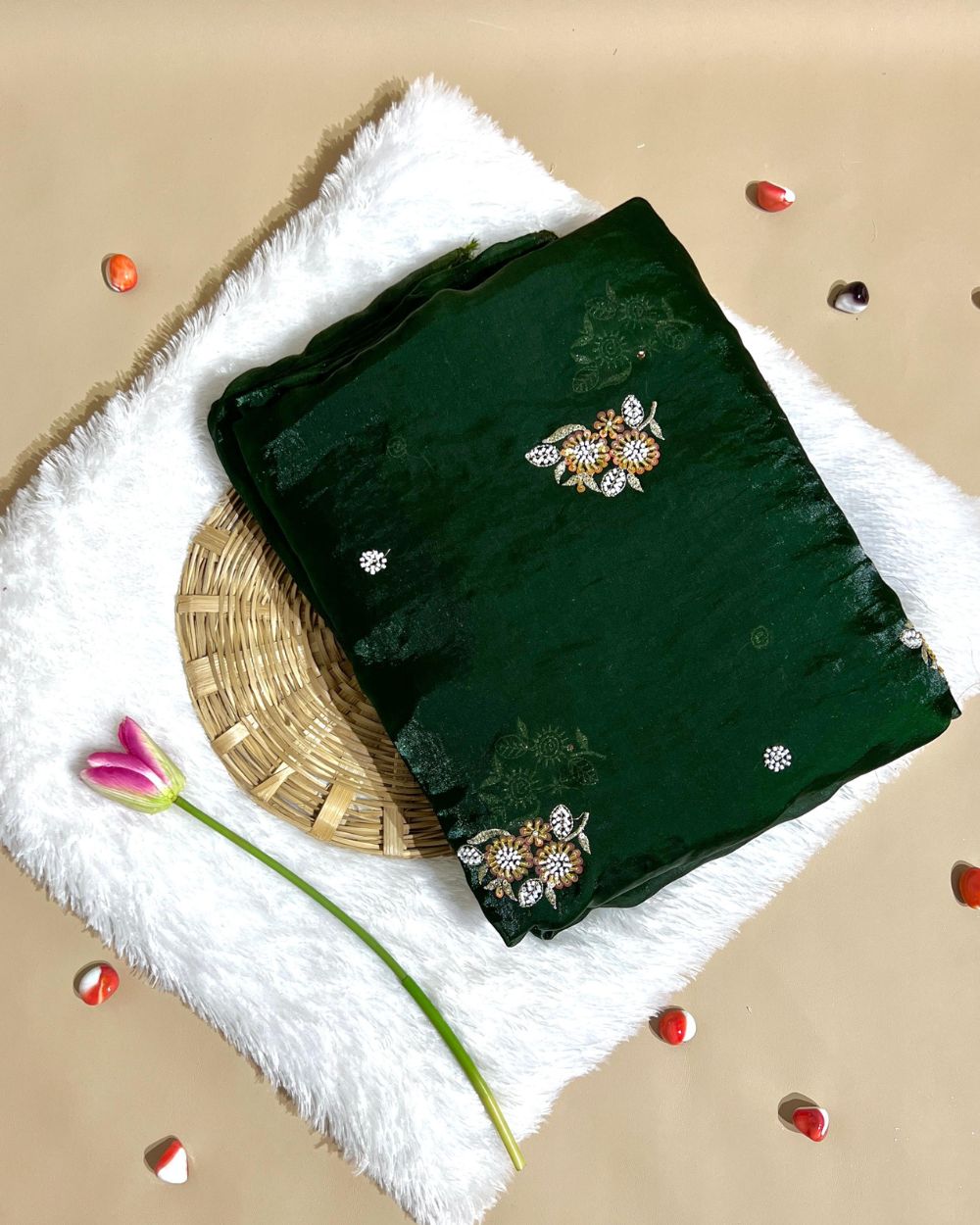 Space Silk Work Dark Green Colour 45 Inches Width