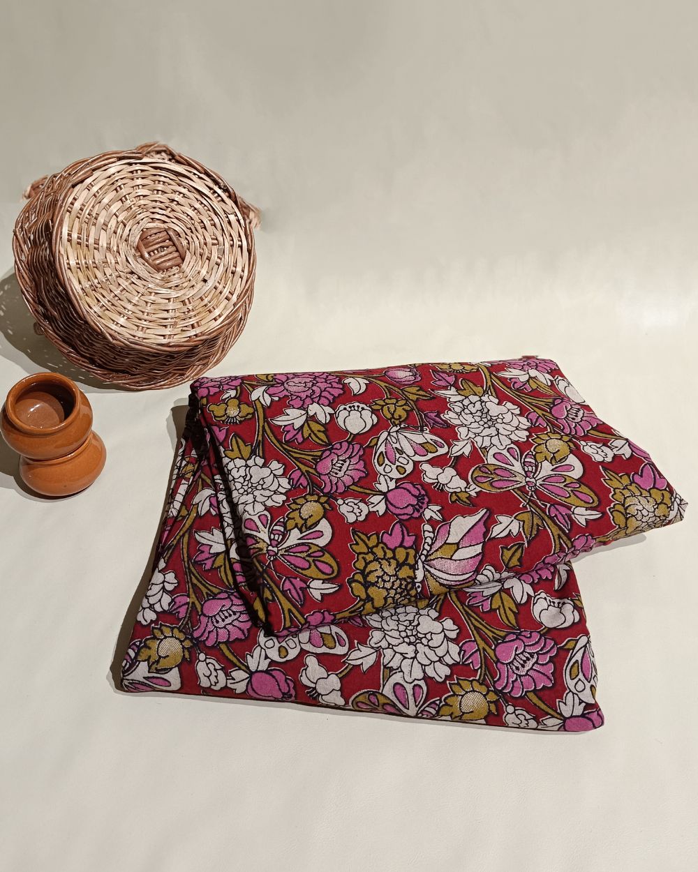 Hand Block Printed Cotton Kalamkari Maroon Colour 46 Inches Width