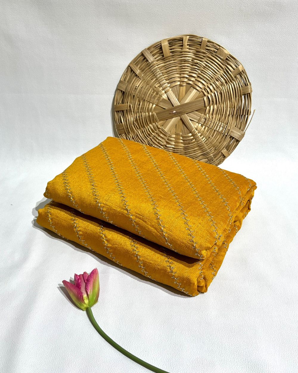 Vichitra Silk Work Turmeric Yellow Colour 44 Inches Width