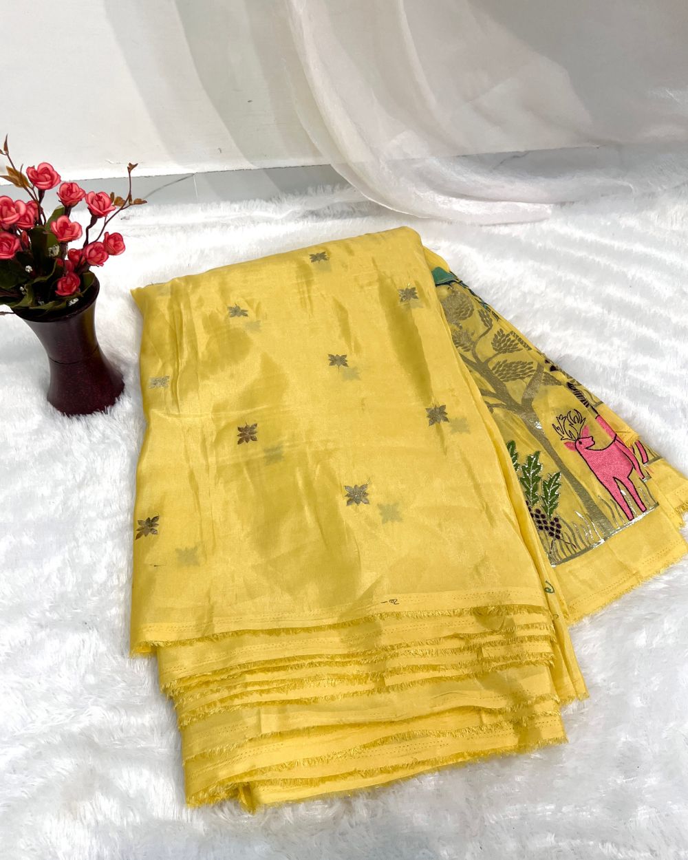 Cosmos Work Yellow Colour 42 Inches Width